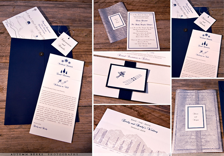 custom design winter vail wedding stationary