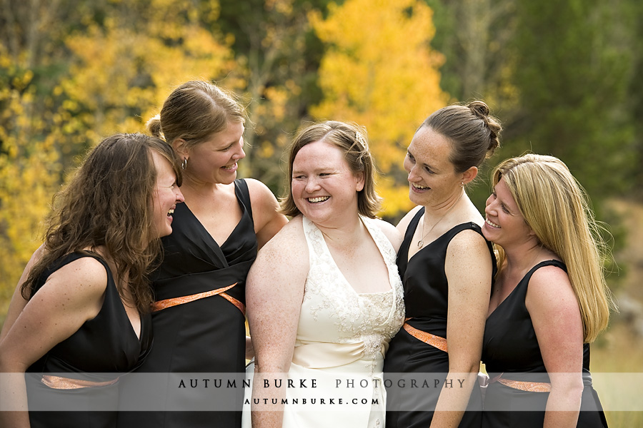 colorado estes park bride with bridesmaids