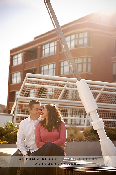 downtown denver skyline milennium bridge engagement