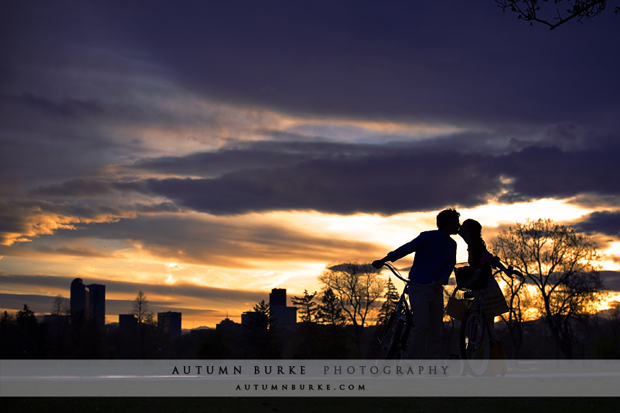 city park denver engagement session sunset silhouette