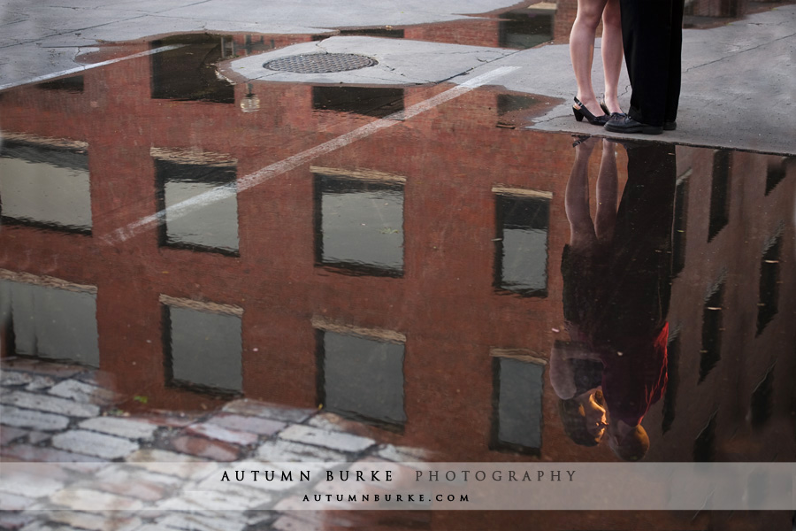 denver colorado urban engagement portrait session reflection puddle