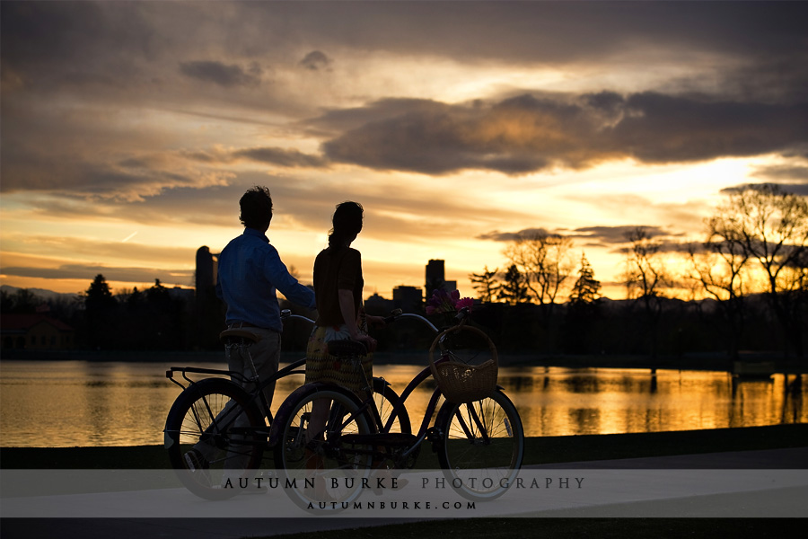 denver colorado city park sunset engagement session