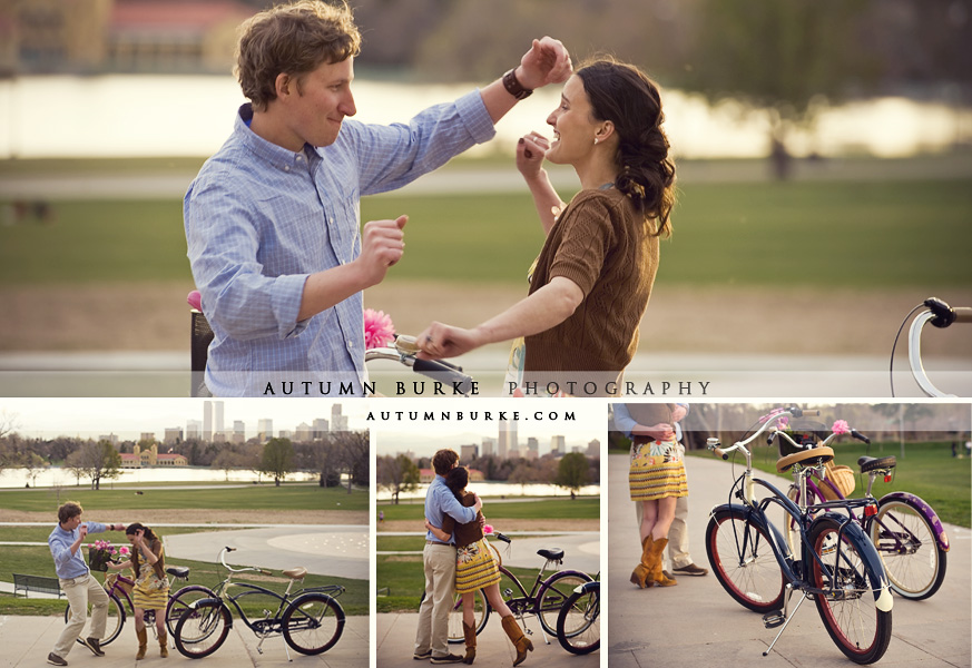 city park denver colorado fun engagement session cruiser bikes