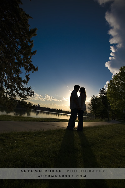 denver colorado city park sunset silhouette engagement portrait session