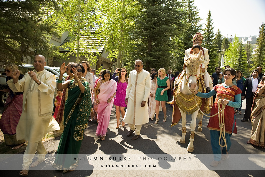 beaver creek colorado indian hindu wedding groom processional horseback
