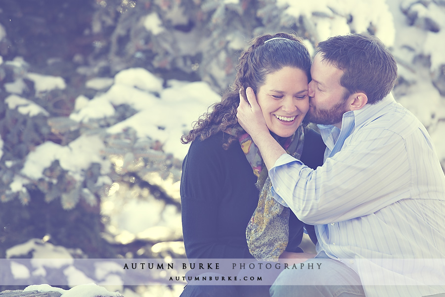 Evergreen Colorado winter engagement session snow