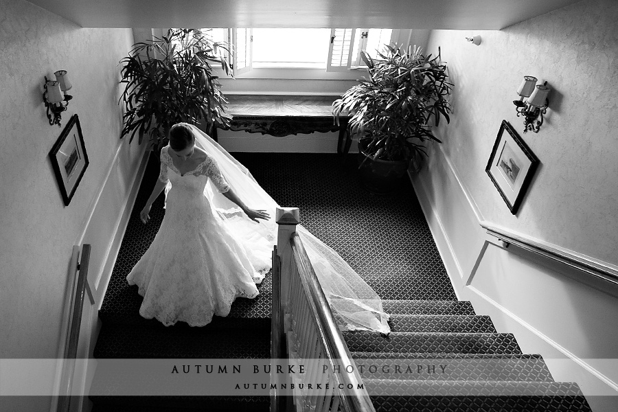 denver country club wedding bride descending staircase