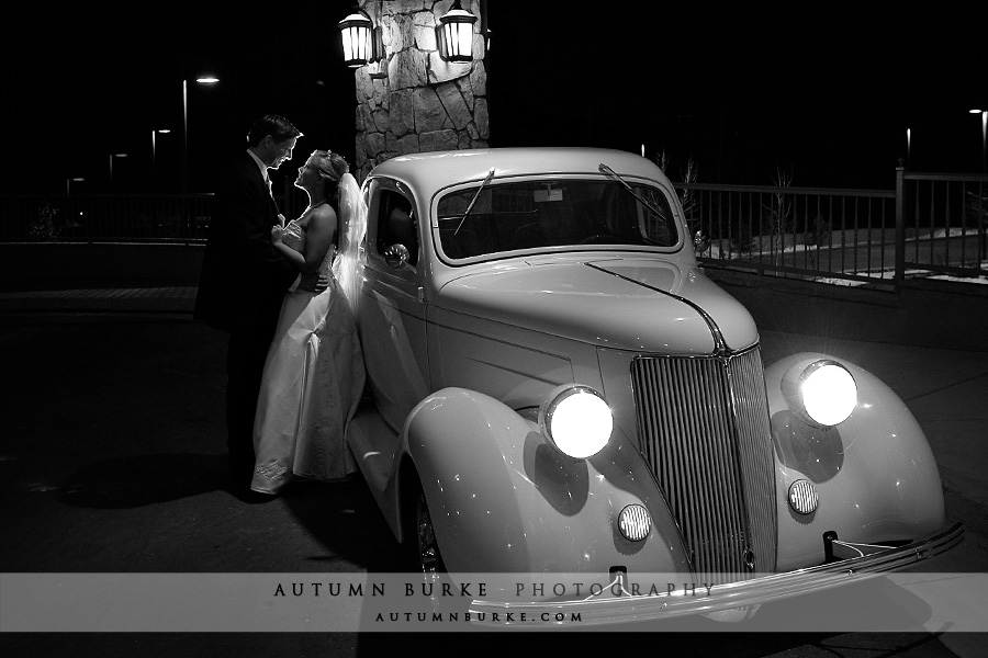 cielo castle pines colorado wedding getaway car vintage ford