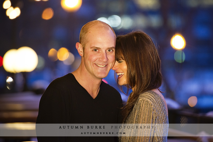 downtown denver nighttime city lights engagement portrait session