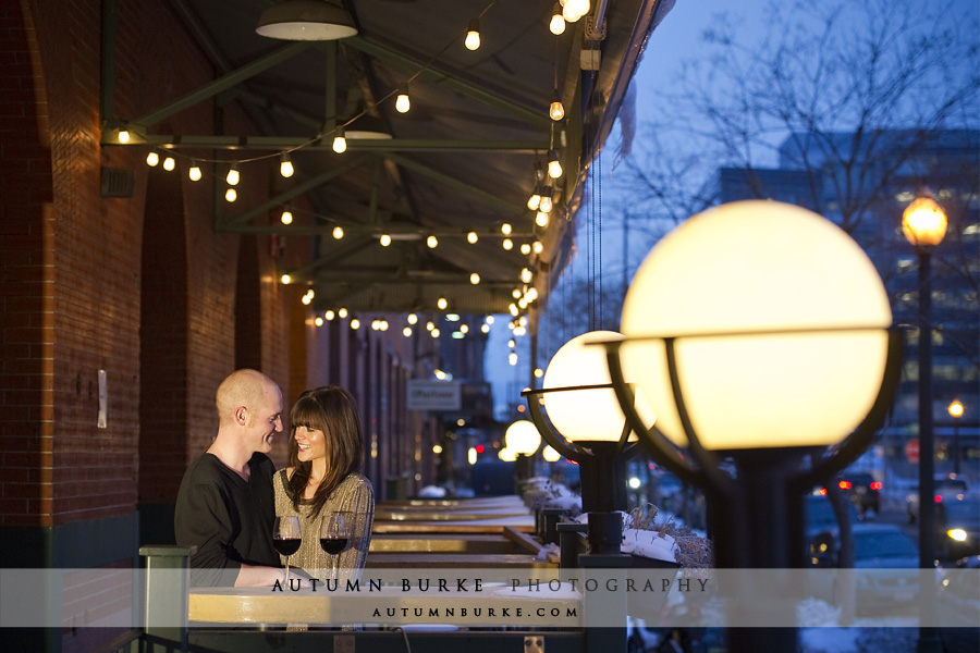 downtown denver colorado wedding engagement portrait session city lights dramatic night