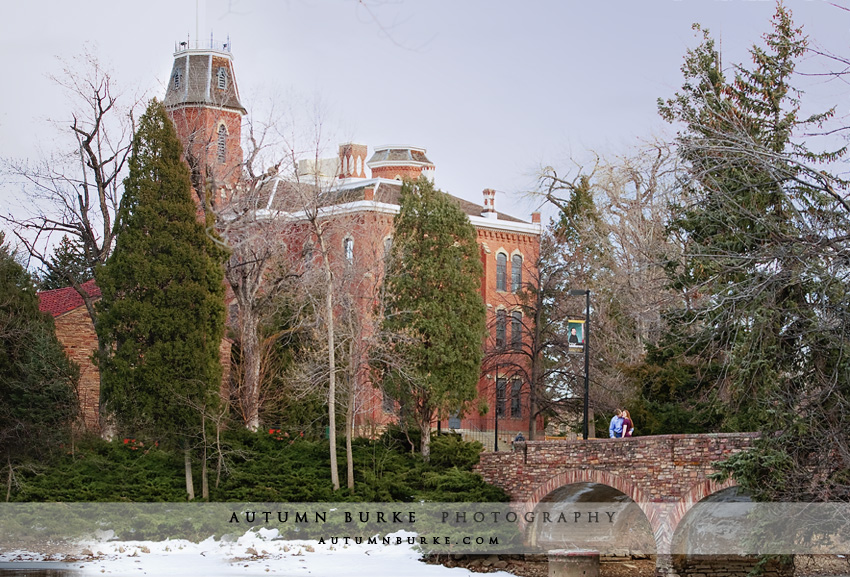 cu boulder campus bridge colorado engagement portrait session