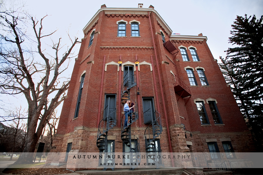 cu boulder campus colorado engagement portrait session urban fire escape brick 