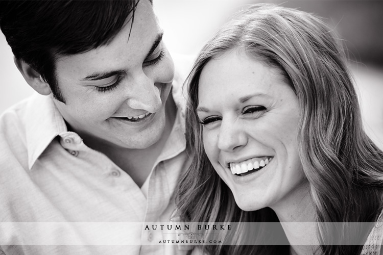 colorado wedding engagement bride and groom laughing black and white