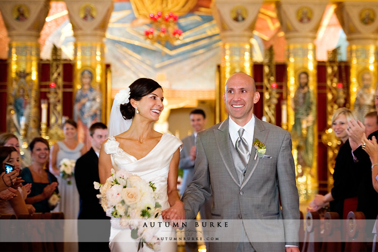 just married bride and groom at the denver colorado greek orthodox church cathedral