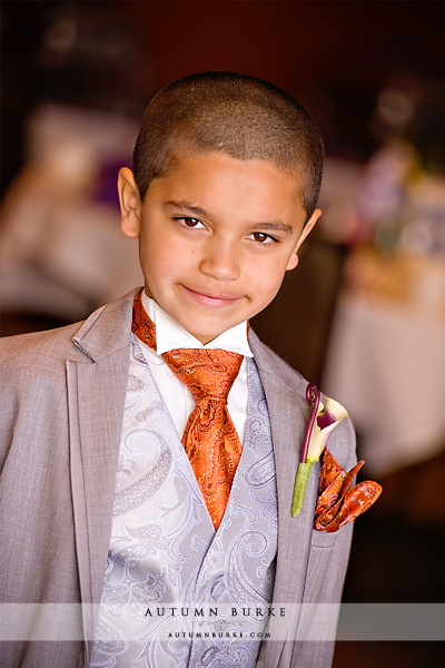 colorado wedding ring bearer boy orange tie