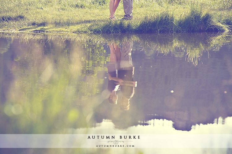 evergreen lake reflection colorado wedding engagement portrait