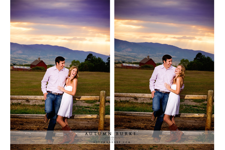 amazing colorado sunset cowboy boots barn rustic engagement session