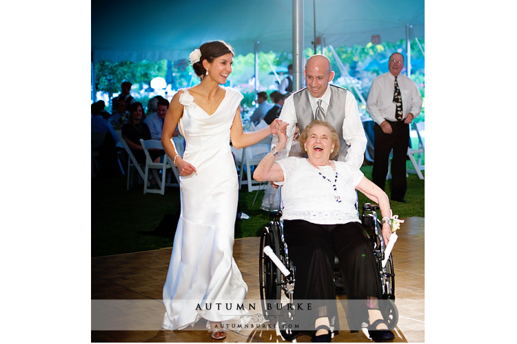 sweet moment bride and groom dance with grandma denver country club wedding reception