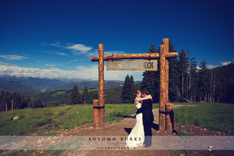 beaver creek colorado mountain wedding deck bride and groom