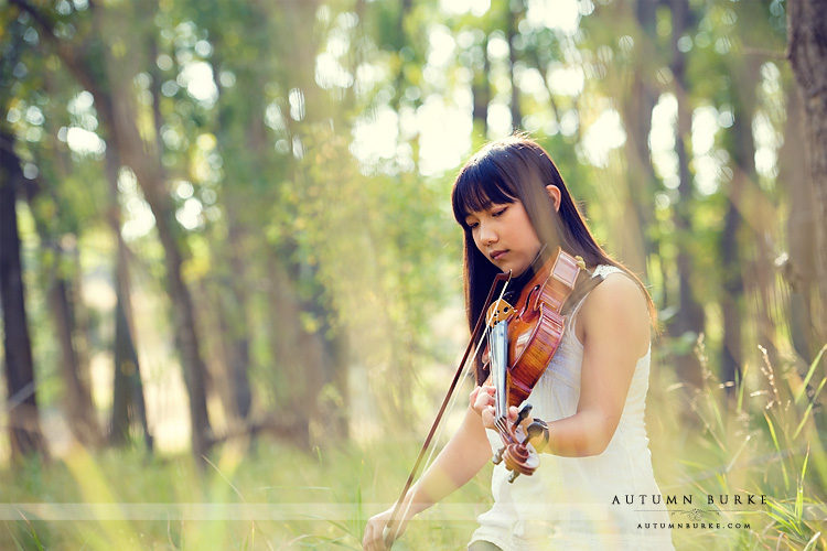 colorado senior portrait outdoors rustic with viola violin instrument