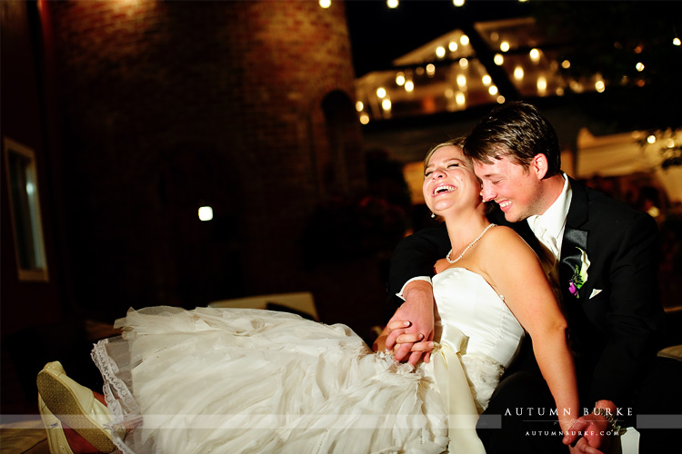 colorado wedding crooked willow barn bride and groom at night