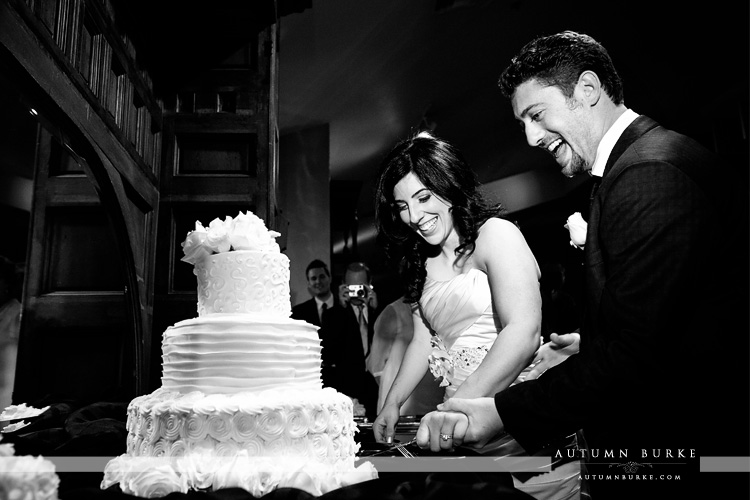 lionsgate wedding colorado bride and groom cutting cake