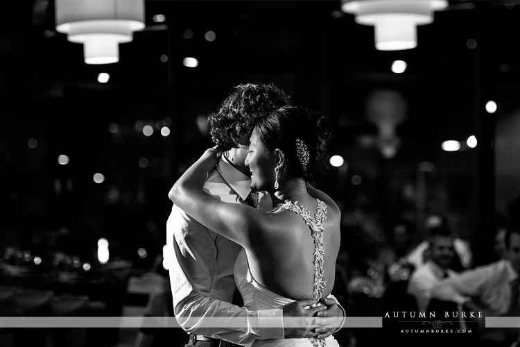 black and white dramatic first dance westin hotel wedding downtown denver colorado