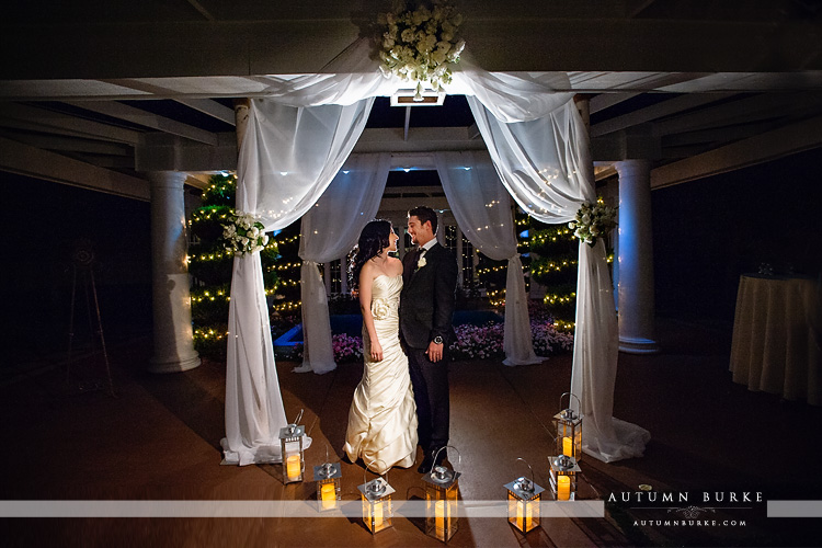 lionsgate event center wedding ceremony bride and groom at night under chuppah with lanterns