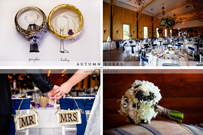 colorado wedding rustic elegance crooked willow farms larkspur details ballroom bouquet rings