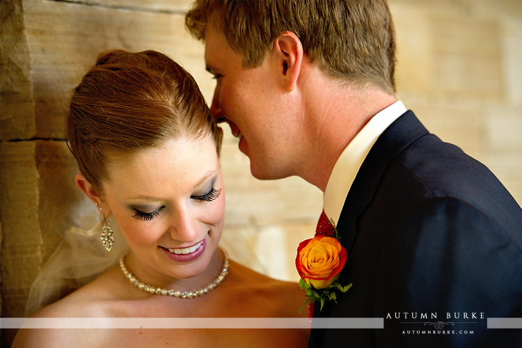 bride and groom in hallway at the sanctuary golf club sedalia colorado wedding