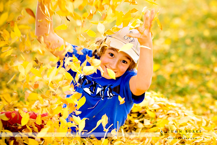 colorado childrens portrait session fall autumn leaves