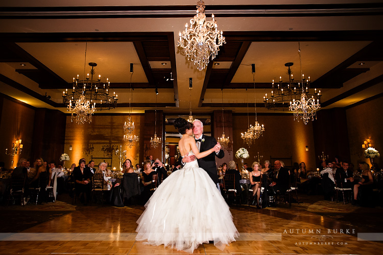 four seasons colorado wedding chandelier ballroom first dance parent dances