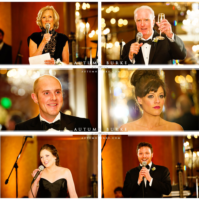 toasting the bride and groom during vail colorado mountain wedding reception at the four seasons