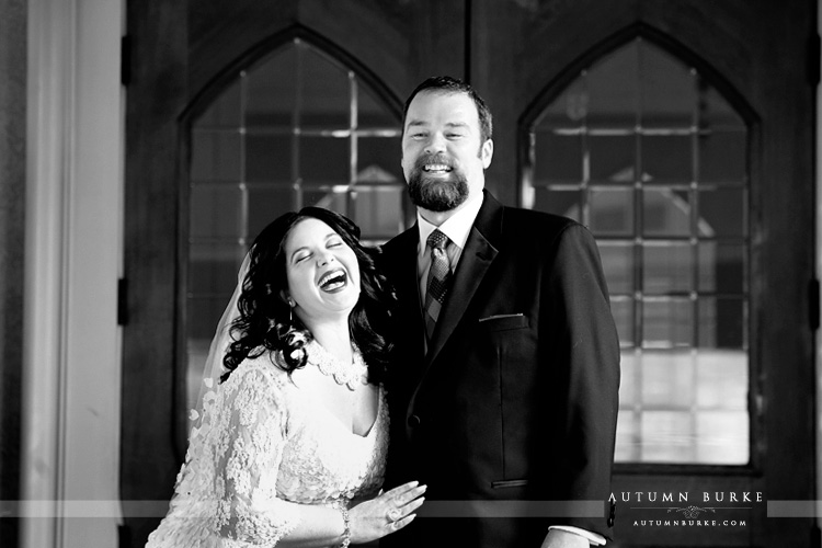 wedding day bride and groom laughing