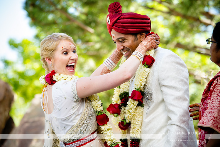 colorado hindu wedding indian ceremony bride and groom flower garlands