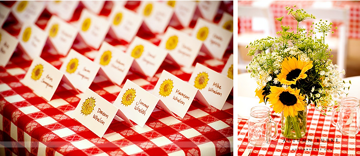 colorado wedding rehearsal dinner cowboy theme decor red gingham sunflowers