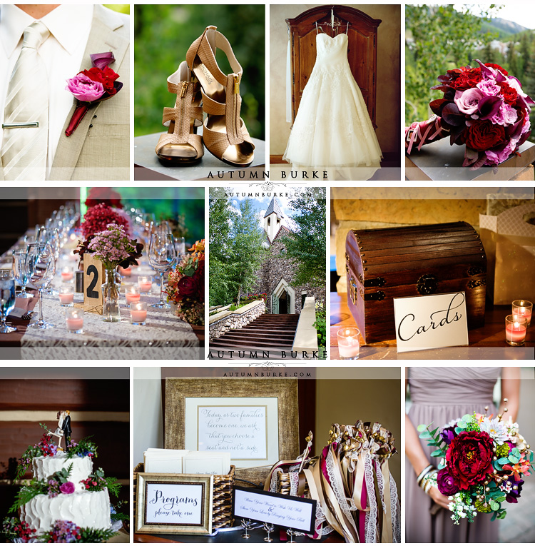 beaver creek allies cabin wedding details fall autumn decor bouquet cake dress