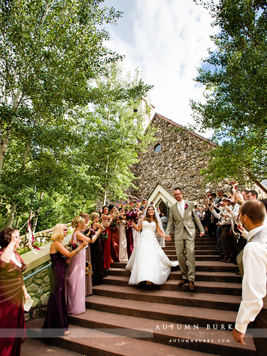 beaver creek colorado wedding chapel ceremony bride and groom exit