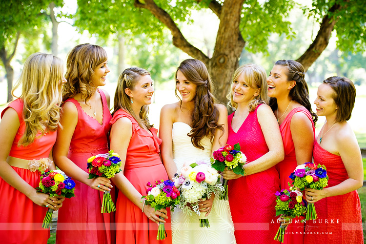 fort collins colorado wedding inn at city park bride laughing with bridesmaids