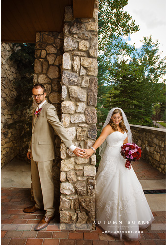 bride and groom first touch beaver creek allies cabin wedding