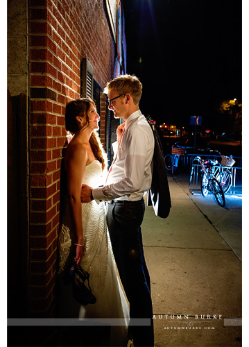 avogadros number fort collins colorado wedding urban portrait bride and groom night