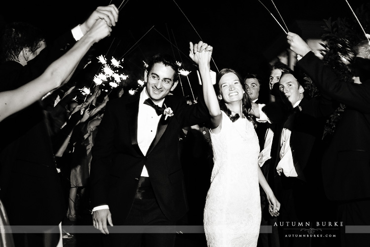 denver country club wedding bride and groom sparkler exit departure