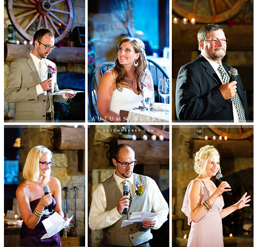 allies cabin wedding beaver creek colorado toasts bride groom