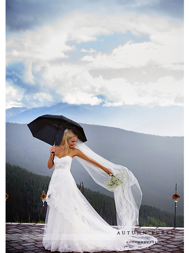 bride portrait with veil colorado mountain vail wedding deck 