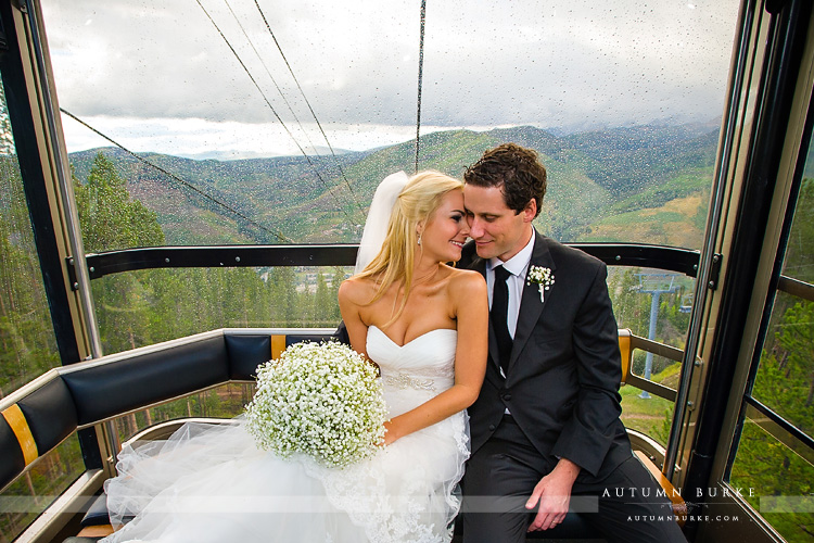 bride and groom in gondola vail colorado mountain wedding