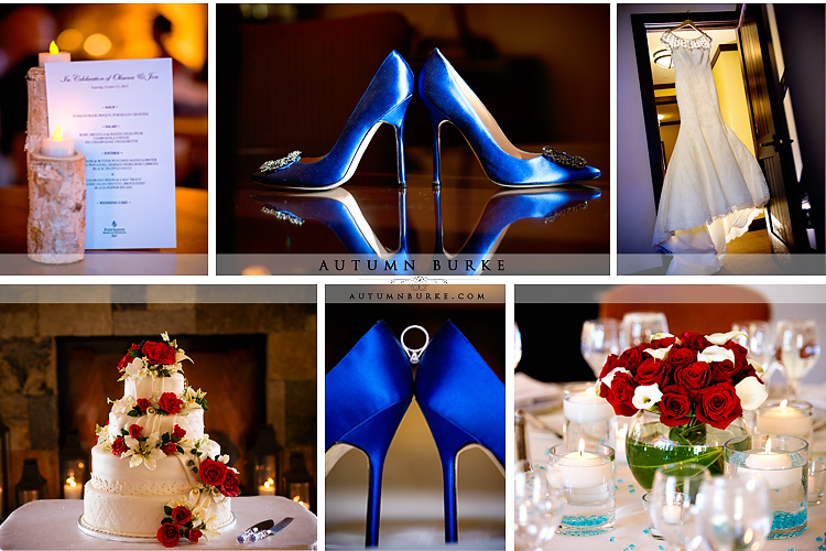 vail colorado wedding details and decor blue manolo blahnik shoes