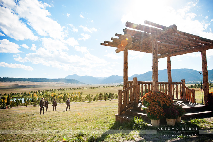 groom with groomsmen wedding ceremony spruce mountain ranch colorado