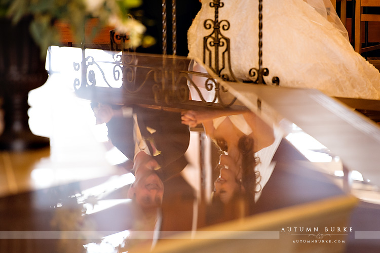 st francis castle rock colorado wedding ceremony reflection bride and groom