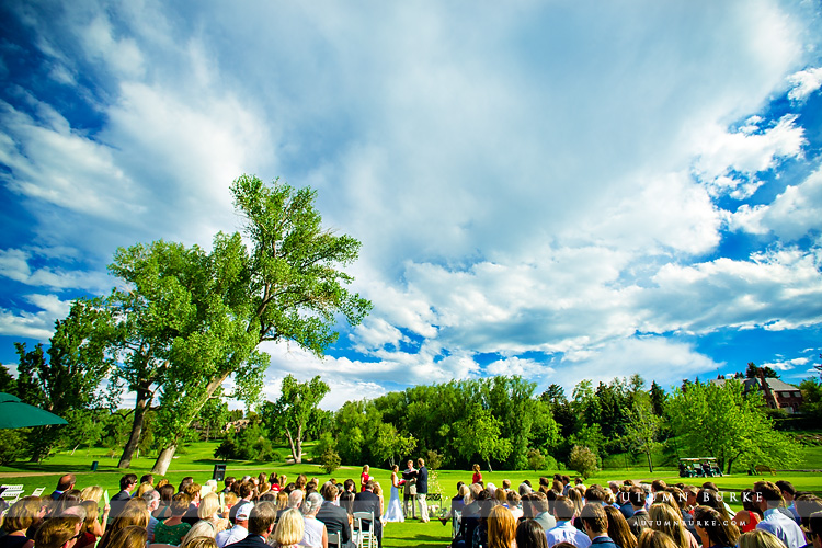 colorado wedding ceremony country club denver outdoors blue sky