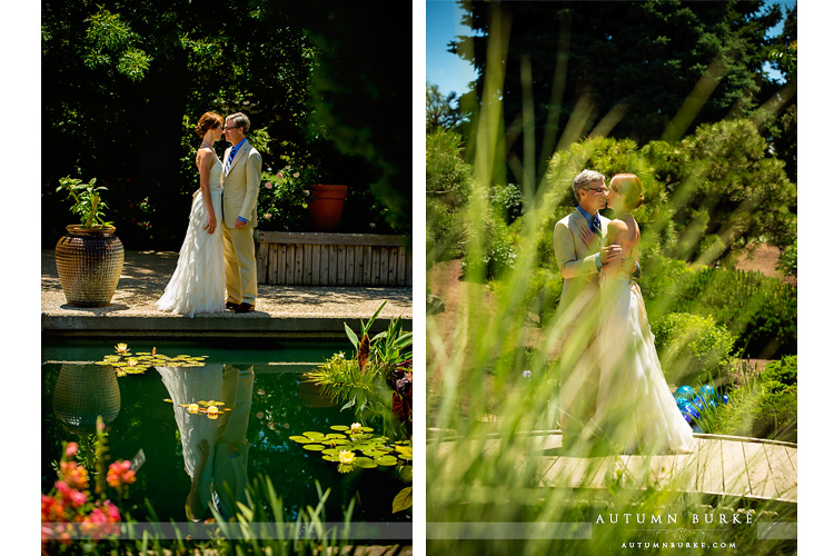 colorado denver botanic gardens wedding bride and groom reflection